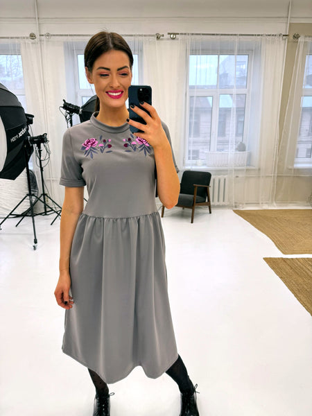 Gray dress with peonies