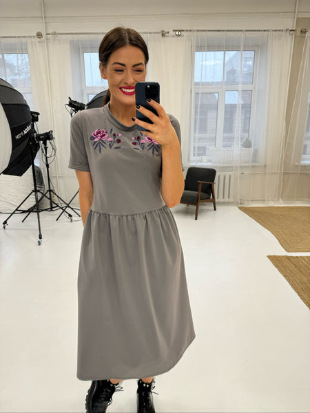 Gray dress with peonies