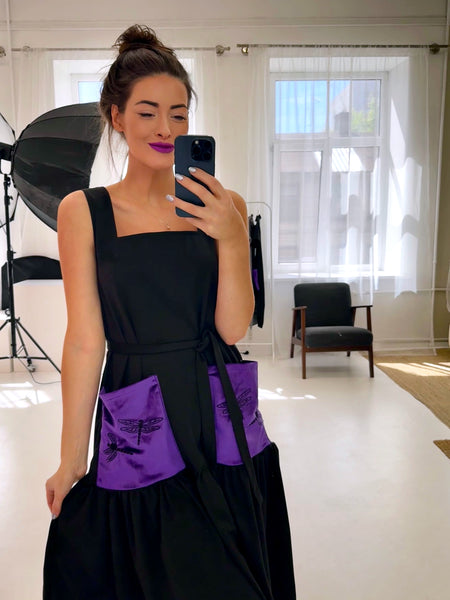 Black Dress with dragonfly embroidery