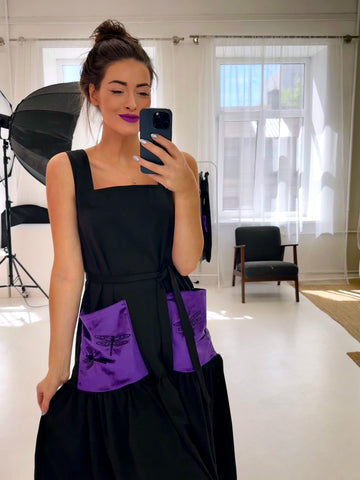 Black Dress with dragonfly embroidery