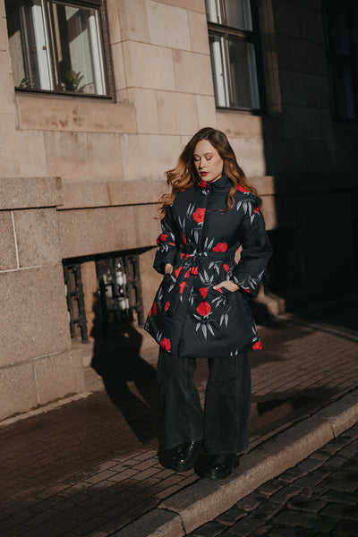 Midnight Bloom Coat – Windproof & Water-Resistant