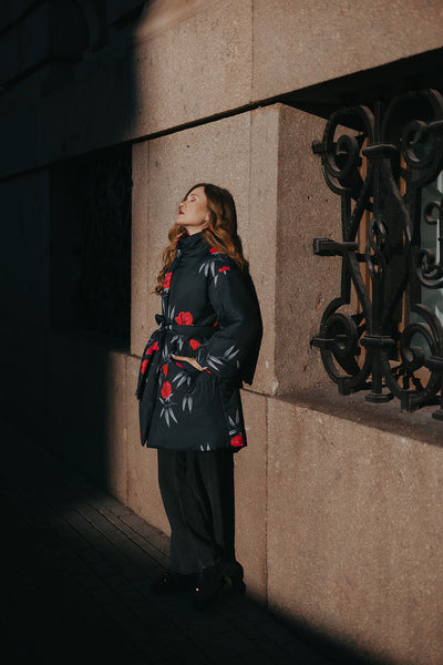 Midnight Bloom Coat – Windproof & Water-Resistant