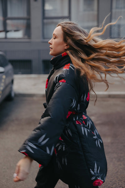 Midnight Bloom Coat – Windproof & Water-Resistant