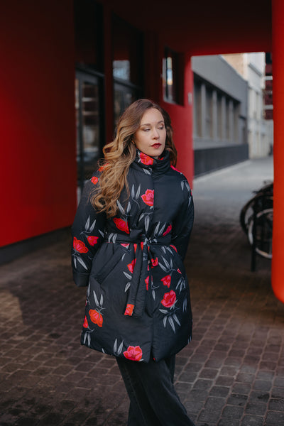 Midnight Bloom Coat – Windproof & Water-Resistant