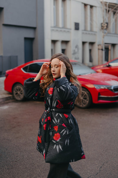 Midnight Bloom Coat – Windproof & Water-Resistant