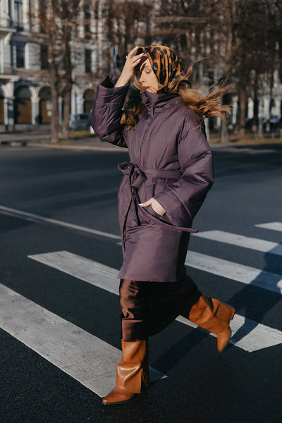 Deep Plum Coat — Windproof & Water-Resistant