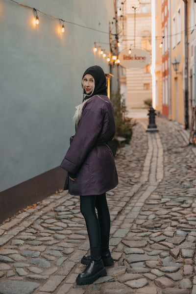 Deep Plum Coat — Windproof & Water-Resistant