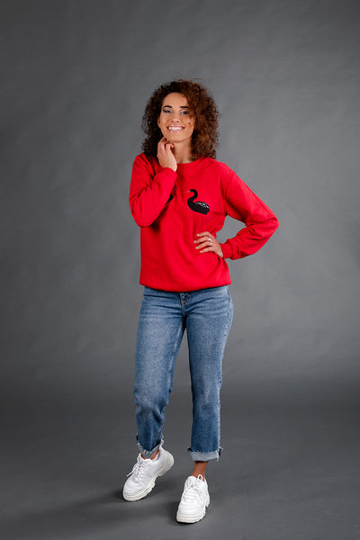 Red Sweater with Swans
